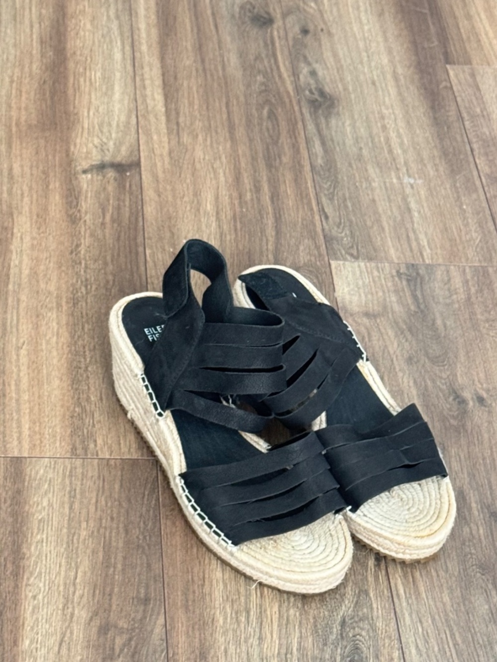Eileen Fisher Sandal Largo Black Suede Espadrille Platform Wedges size 11 - Picture 7 of 8